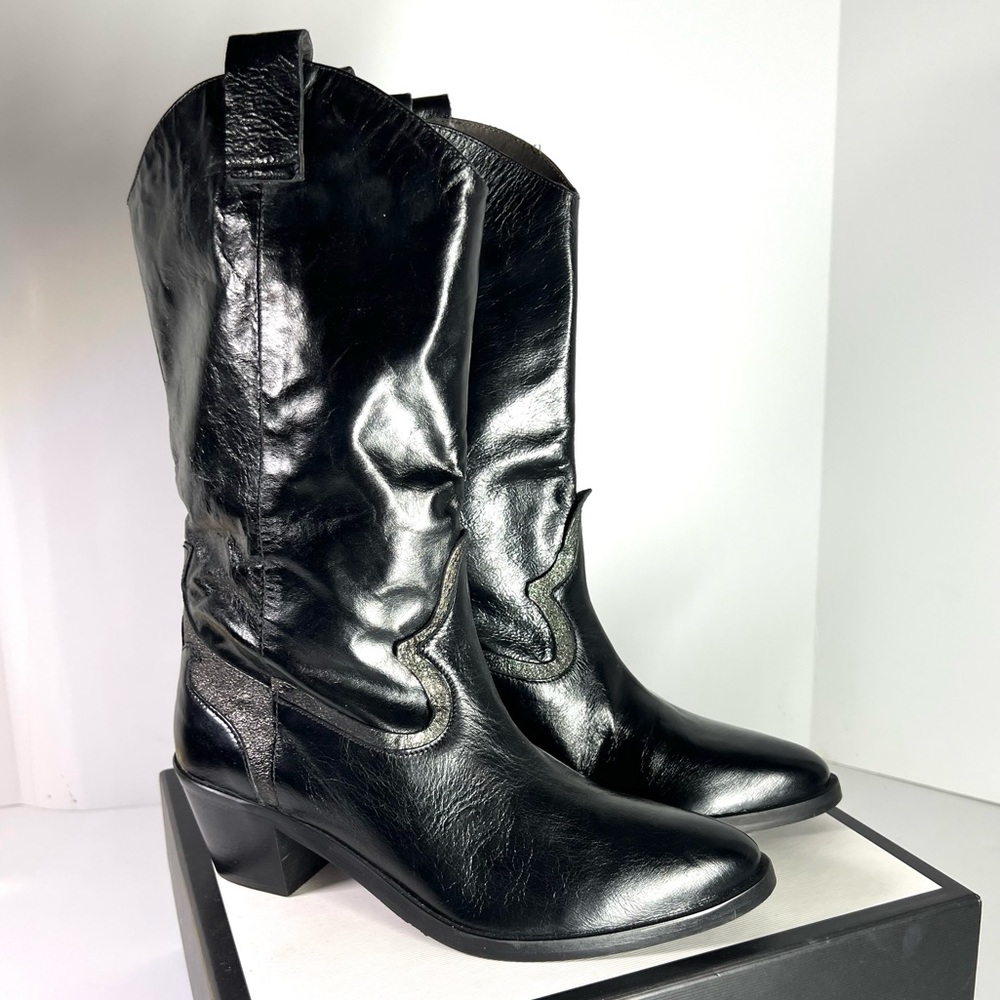 💎Davos Gomma Italian Black Silver Wester Boots sz 7